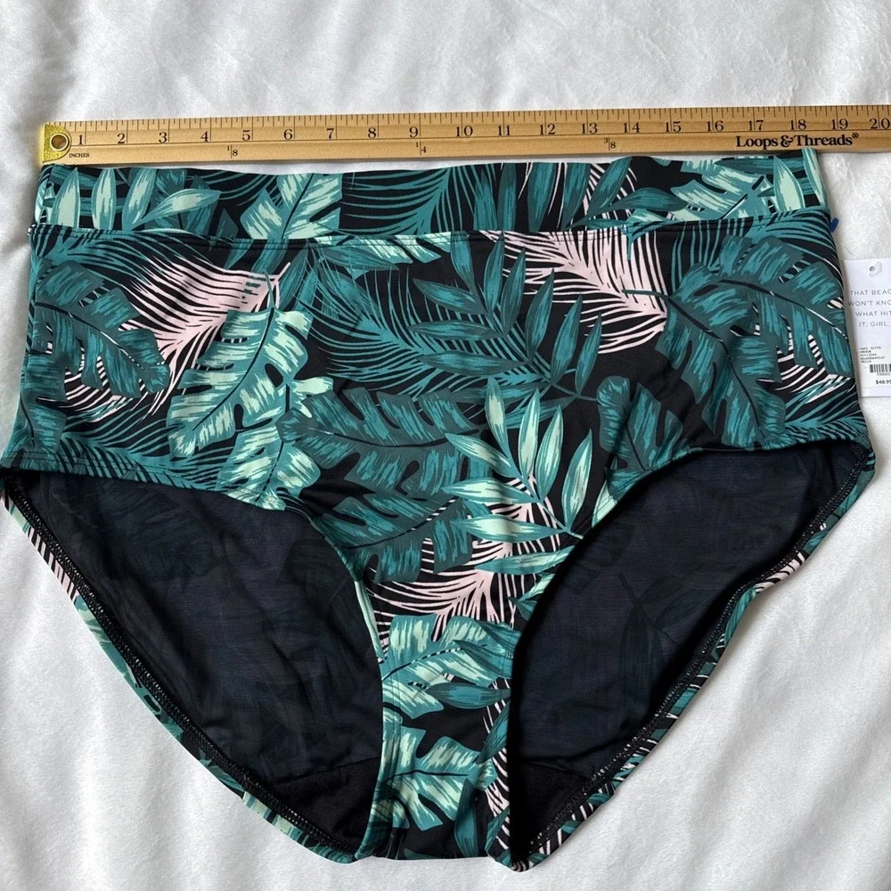Cacique‎ Bikini Swim Size 20 Green Palm Tropical Print - NWT- High-waist